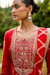 Buy_Shyam Narayan Prasad_Red Jacquard Dola Silk Embroidered Floral Motifs Round Anarkali Set  _Online_at_Aza_Fashions