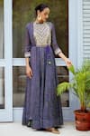 Shyam Narayan Prasad_Purple Flat Chiffon Printed Floral Motifs Band Tiered Anarkali Set  _Online_at_Aza_Fashions