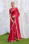 Buy_Shyam Narayan Prasad_Red Zardozi Floral Embroidered Saree Set_at_Aza_Fashions