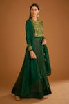Shyam Narayan Prasad_Green Cotton Satin Embroidered Dori Round And Thread Anarkali Set _Online_at_Aza_Fashions
