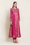 Shyam Narayan Prasad_Pink Silk Embroidery Round Anarkali And Pant Set _Online_at_Aza_Fashions