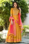 Buy_Shyam Narayan Prasad_Yellow Viscose Silk Embroidery Zardozi Round Anarkali With Dupatta _at_Aza_Fashions