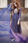 Buy_Shyam Narayan Prasad_Blue Satin Georgette Round Block Print Anarkali Set _at_Aza_Fashions