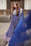 Shop_Shyam Narayan Prasad_Blue Satin Georgette Round Block Print Anarkali Set _at_Aza_Fashions