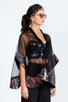 Buy_Shivan & Narresh_Black Silk Organza Cape_at_Aza_Fashions
