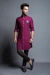 Buy_Shantnu Nikhil_Purple Tussar Georgette Button Down Kurta _at_Aza_Fashions