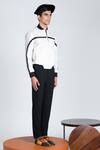Shivan & Narresh_White Taffeta Front Zipper Bomber Jacket _Online_at_Aza_Fashions