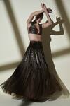 Buy Nikita Mhaisalkar Brown Organza, Tulle V Neck Embroidered Lehenga Set at Aza Fashions Buy_Nikita Mhaisalkar_Brown Organza, Tulle V Neck Embroidered Lehenga Set _at_Aza_Fashions