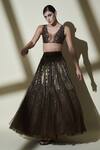 Shop Nikita Mhaisalkar Brown Organza, Tulle V Neck Embroidered Lehenga Set at Aza Fashions Shop_Nikita Mhaisalkar_Brown Organza, Tulle V Neck Embroidered Lehenga Set _at_Aza_Fashions