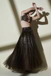 Nikita Mhaisalkar Brown Organza, Tulle V Neck Embroidered Lehenga Set Online at Aza Fashions Nikita Mhaisalkar_Brown Organza, Tulle V Neck Embroidered Lehenga Set _Online_at_Aza_Fashions
