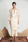 Buy_Shivan & Narresh_White Kurta Shredded And Pants Blend Mesh With _at_Aza_Fashions