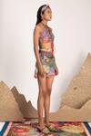 Shivan & Narresh_Multi Color Sustainable Econyl Swimwear Jersey Printed Skirt_Online_at_Aza_Fashions