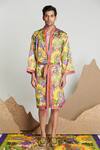 Buy_Shivan & Narresh_Yellow Stone Crepe (98% Polyester Botanical Printed Robe _at_Aza_Fashions