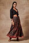Saundh_Black Pure Raw Silk Shanao Printed Skirt Set With Shrug_Online_at_Aza_Fashions