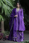 Buy_Sobariko_Purple Banarasi Brocade Anarkali Palazzo Set  _at_Aza_Fashions