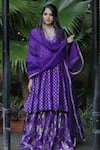 Shop_Sobariko_Purple Banarasi Brocade Anarkali Palazzo Set  _at_Aza_Fashions