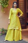 Buy_Sobariko_Yellow Banarasi High-low Kurta And Gharara Set_at_Aza_Fashions