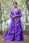 Buy_Sobariko_Purple Banarasi Brocade Embroidered V Neck Kurta Set  _at_Aza_Fashions