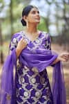 Shop_Sobariko_Purple Banarasi Brocade Embroidered V Neck Kurta Set  _at_Aza_Fashions