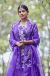 Sobariko_Purple Banarasi Brocade Embroidered V Neck Kurta Set  _Online_at_Aza_Fashions