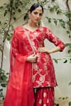 Shop_Sobariko_Red Banarasi Brocade Kurta Sharara Set  _at_Aza_Fashions