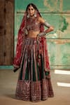 Buy_SUHINO_Green Shantoon, 100 Grams Pure Raw Silk, Net Embroidered Bridal Lehenga Set _at_Aza_Fashions