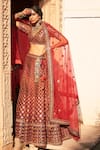 Buy_Suhino_Blue 100 Grams Pure Raw Silk Embroidery V Neck Bridal Lehenga Set _Online_at_Aza_Fashions