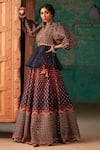 Buy_Suhino_Blue Taffeta Silk Embroidery V Neck Peplum Jacket And Lehenga Set _at_Aza_Fashions