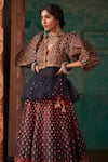 Suhino_Blue Taffeta Silk Embroidery V Neck Peplum Jacket And Lehenga Set _Online_at_Aza_Fashions