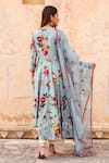 Shop_Gulabo Jaipur_Blue Kurta Cotton Pant Chikan Cotton Dupatta Floral Print Anarkali Set_at_Aza_Fashions