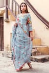 Shop_Gulabo Jaipur_Blue Kurta Cotton Pant Chikan Cotton Dupatta Floral Print Anarkali Set_Online_at_Aza_Fashions