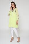 Buy_Bha Sha_Green Georgette, Silk Satin Pearls Sonika Embroidered Tunic And Dhoti Pant Set _Online_at_Aza_Fashions