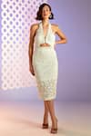 Buy_Pankaj & Nidhi_White Tulle Embellished Floral Motifs Halter Neck Souza Dress  _at_Aza_Fashions