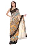 Buy_Soup By Sougat Paul_Yellow Crepe, Chiffon, Malaysian Silk V Neck Pre-stitched Saree With Blouse _at_Aza_Fashions