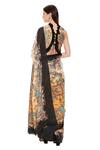 Shop_Soup By Sougat Paul_Yellow Crepe, Chiffon, Malaysian Silk V Neck Pre-stitched Saree With Blouse _at_Aza_Fashions