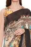 Shop_Soup By Sougat Paul_Yellow Crepe, Chiffon, Malaysian Silk V Neck Pre-stitched Saree With Blouse _Online_at_Aza_Fashions