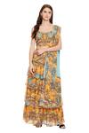 Buy_Soup By Sougat Paul_Yellow Chiffon U Neck Printed Top And Layered Skirt Set _at_Aza_Fashions