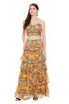 Buy_Soup By Sougat Paul_Yellow Chiffon U Neck Printed Top And Layered Skirt Set _Online_at_Aza_Fashions