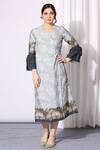 Buy_Soup by Sougat Paul_Blue Chanderi Embroidery V Neck Overlap Dress _at_Aza_Fashions
