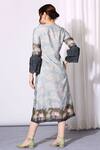 Shop_Soup by Sougat Paul_Blue Chanderi Embroidery V Neck Overlap Dress _at_Aza_Fashions