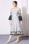 Soup by Sougat Paul_Blue Chanderi Embroidery V Neck Overlap Dress _Online_at_Aza_Fashions