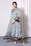 Buy_Soup By Sougat Paul_Blue Chiffon Mandarin Collar Printed Dress _Online_at_Aza_Fashions