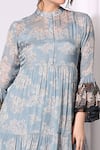 Shop_Soup By Sougat Paul_Blue Chiffon Mandarin Collar Printed Dress _Online_at_Aza_Fashions