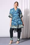 Buy_Soup By Sougat Paul_Blue Chanderi Notched Printed Tunic And Pant Set _at_Aza_Fashions
