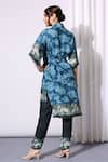 Shop_Soup By Sougat Paul_Blue Chanderi Notched Printed Tunic And Pant Set _at_Aza_Fashions