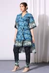 Buy_Soup By Sougat Paul_Blue Chanderi Notched Printed Tunic And Pant Set _Online_at_Aza_Fashions