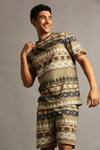 Shop_Soup by Sougat Paul_Green Knit Printed Geometric Shorts Set _Online_at_Aza_Fashions