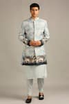 Buy_Soup By Sougat Paul_Blue Silk Cloud Print Bandhgala Set _at_Aza_Fashions