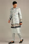 Buy_Soup By Sougat Paul_Blue Silk Cloud Print Bandhgala Set _Online_at_Aza_Fashions