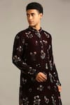 Buy_Soup by Sougat Paul_Maroon Velvet Printed Floral Kurta Set _Online_at_Aza_Fashions